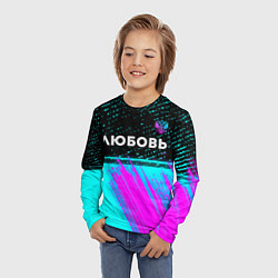 Лонгслив детский Любовь и неоновый герб России: символ сверху, цвет: 3D-принт — фото 2