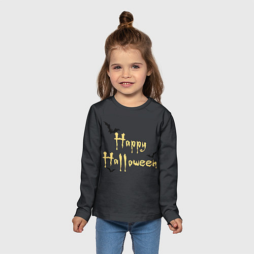 Детский лонгслив Happy Halloween надпись с летучими мышами / 3D-принт – фото 5