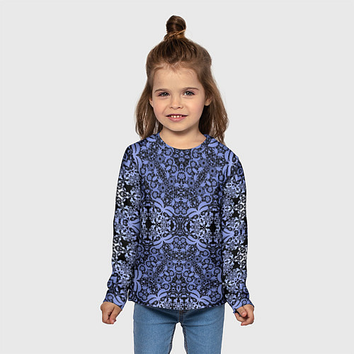 Детский лонгслив Ажурный модный кружевной синий узор / 3D-принт – фото 5
