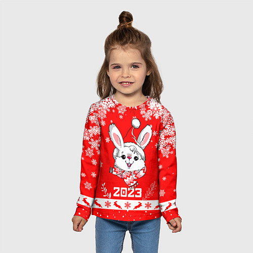 Детский лонгслив Праздничный кролик 2023 / 3D-принт – фото 5