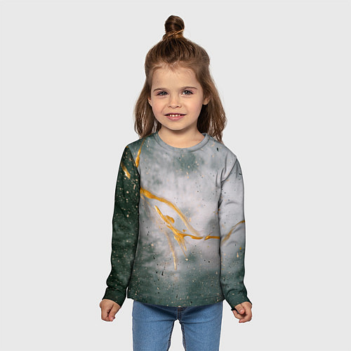 Детский лонгслив Абстрактный серый туман и золотая краска / 3D-принт – фото 5