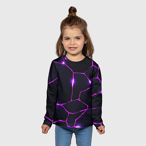 Детский лонгслив Фиолетовые неоновые трещины / 3D-принт – фото 5