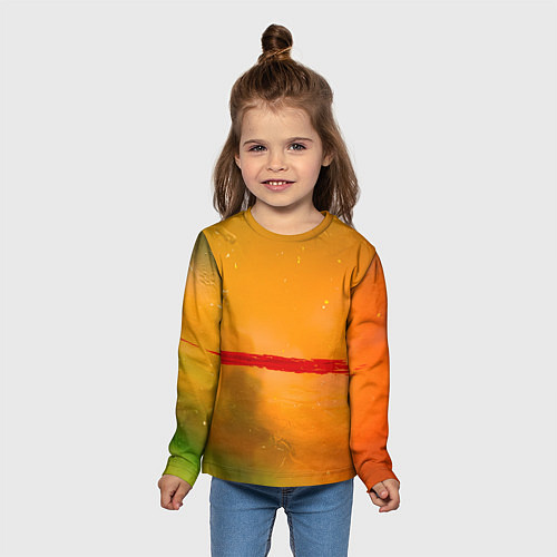 Детский лонгслив Оранжевый туман и красная краска / 3D-принт – фото 5