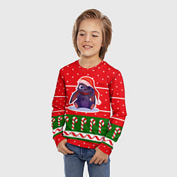 Лонгслив детский Красный новогодний свитер - кролик, цвет: 3D-принт — фото 2