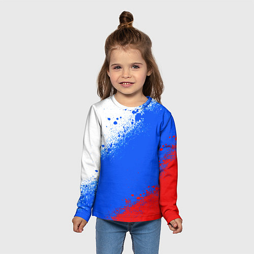 Детский лонгслив Флаг России - триколор / 3D-принт – фото 5