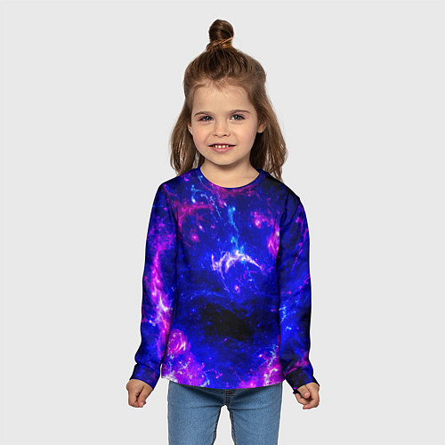 Детский лонгслив Неоновый космос со звездами / 3D-принт – фото 5
