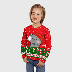 Лонгслив детский Серый котик - игра в снежки, цвет: 3D-принт — фото 2