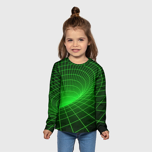 Детский лонгслив Зелёная неоновая чёрная дыра / 3D-принт – фото 5