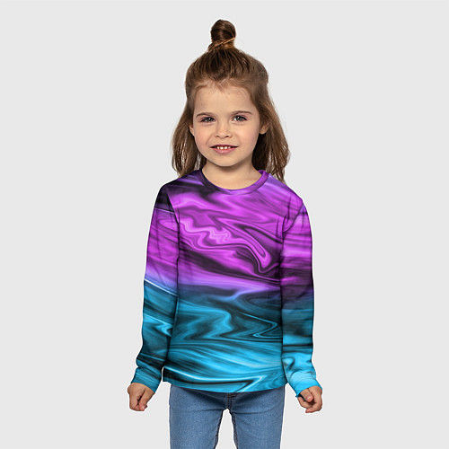 Детский лонгслив Синий с фиолетовым размытый абстрактный узор / 3D-принт – фото 5