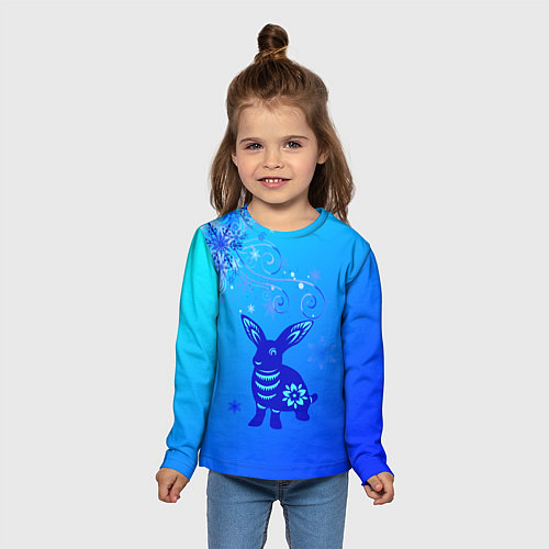 Детский лонгслив Синий кролик и снежинки / 3D-принт – фото 5