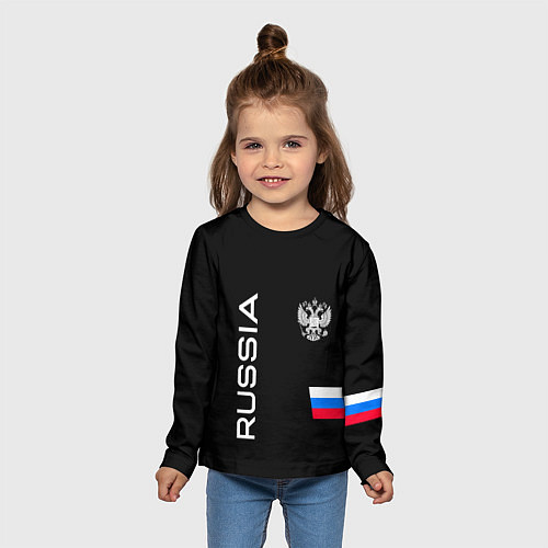 Детский лонгслив Россия и три линии на черном фоне / 3D-принт – фото 5