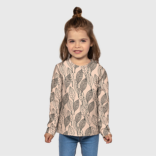 Детский лонгслив Листья штрихованные / 3D-принт – фото 5