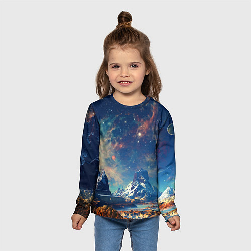 Детский лонгслив Горы и бескрайний космос / 3D-принт – фото 5