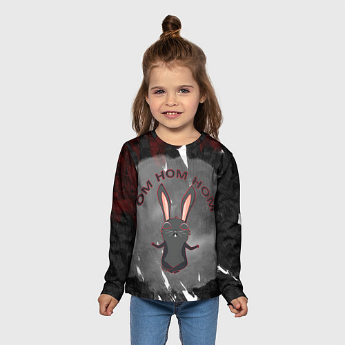 Детский лонгслив Черный кролик ом ном ном / 3D-принт – фото 5