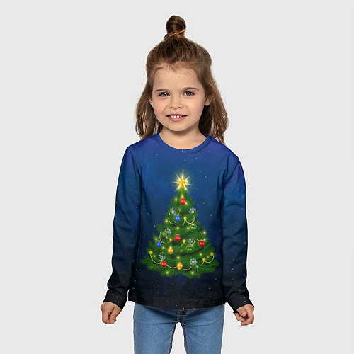Детский лонгслив Новогодняя елка с яркой звездой / 3D-принт – фото 5