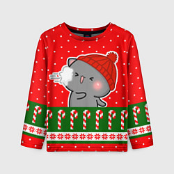 Лонгслив детский Серый котик - играет в снежки, цвет: 3D-принт