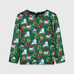 Детский лонгслив Новогодние домики на зеленом - паттерн