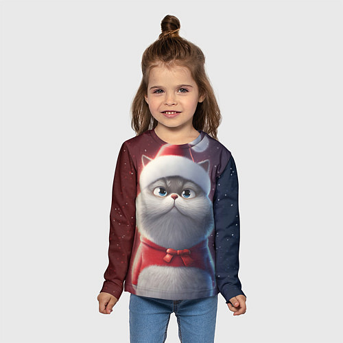 Детский лонгслив Новогодний кот в шапке / 3D-принт – фото 5