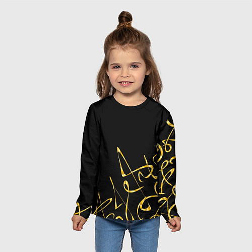 Детский лонгслив Золотая каллиграфия на черном фоне / 3D-принт – фото 5