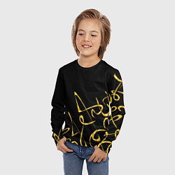 Лонгслив детский Золотая каллиграфия на черном фоне, цвет: 3D-принт — фото 2