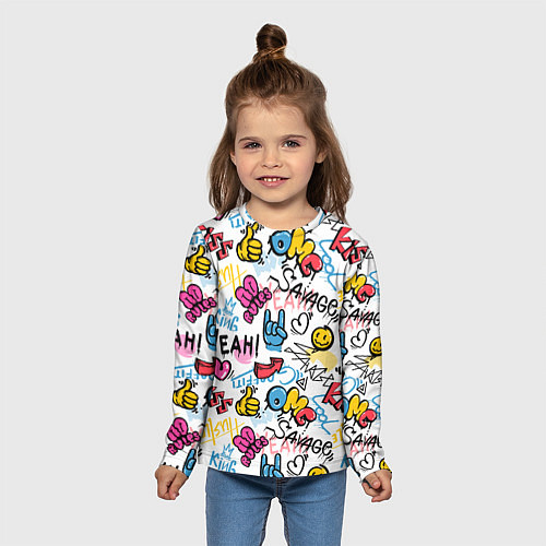 Детский лонгслив Прикольные надписи / 3D-принт – фото 5
