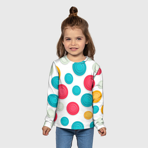 Детский лонгслив Белый фон и абстрактные разноцветные объёмные окру / 3D-принт – фото 5