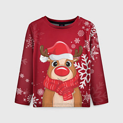 Лонгслив детский Новогодний олень и снежинки, цвет: 3D-принт