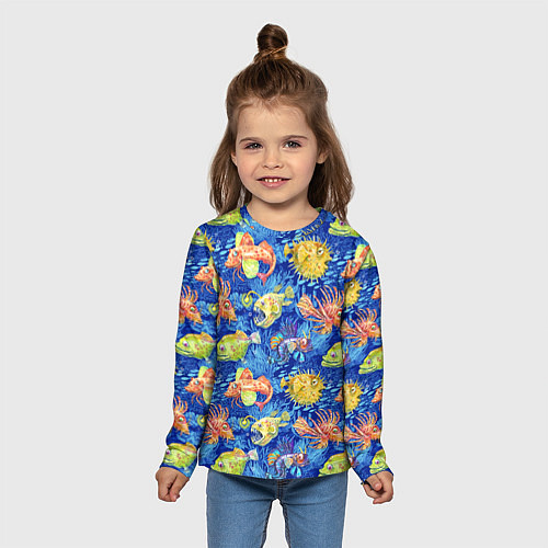 Детский лонгслив Большие акварельные рыбы / 3D-принт – фото 5