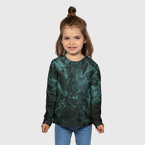 Детский лонгслив Тёмно-синий водянистый туман / 3D-принт – фото 5