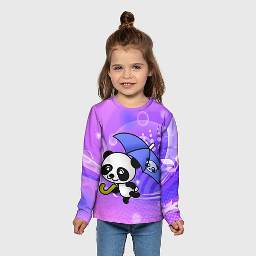 Детский лонгслив Панда с зонтиком бежит в гости / 3D-принт – фото 5