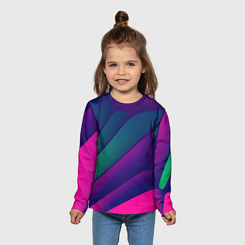 Детский лонгслив Абстрактные листы разных тёмных цветов - розовый, / 3D-принт – фото 5