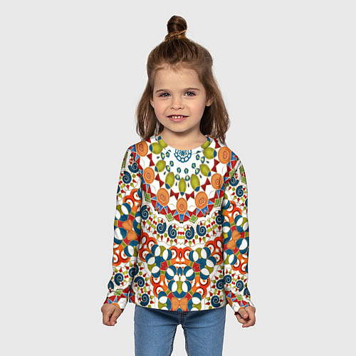 Детский лонгслив Разноцветный этнический орнамент / 3D-принт – фото 5