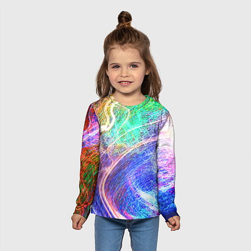 Детский лонгслив Абстрактные разноцветные молнии / 3D-принт – фото 5