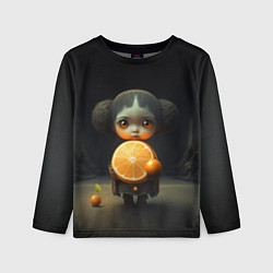 Лонгслив детский Девочка с мандарином в руках, цвет: 3D-принт