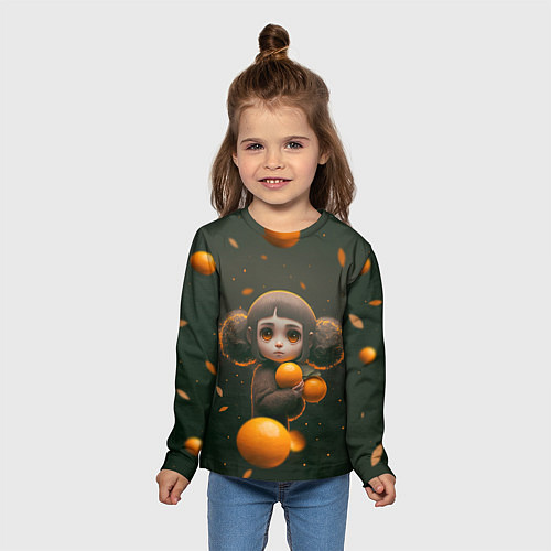 Детский лонгслив Милая девушка с мандаринами / 3D-принт – фото 5