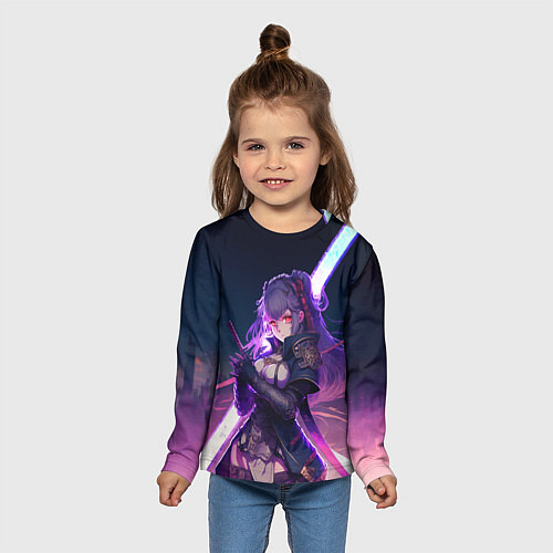 Детский лонгслив Cyber girl in purple light / 3D-принт – фото 5