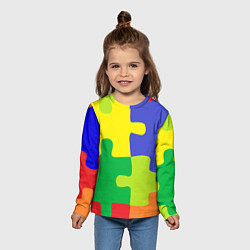 Лонгслив детский Пазлы разноцветные, цвет: 3D-принт — фото 2