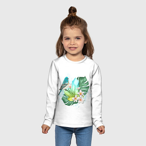 Детский лонгслив Бирюзовая птица и желтый кристалл / 3D-принт – фото 5