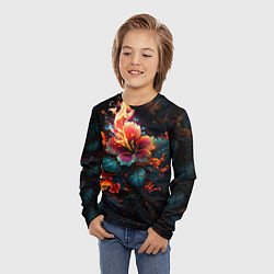 Лонгслив детский Огненный цветок на темном фоне, цвет: 3D-принт — фото 2