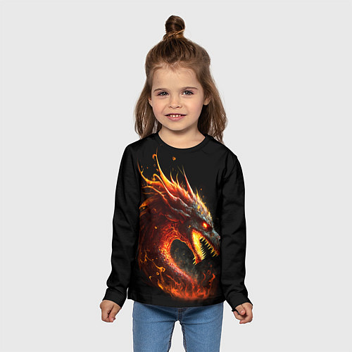 Детский лонгслив Яростный огненный дракон / 3D-принт – фото 5