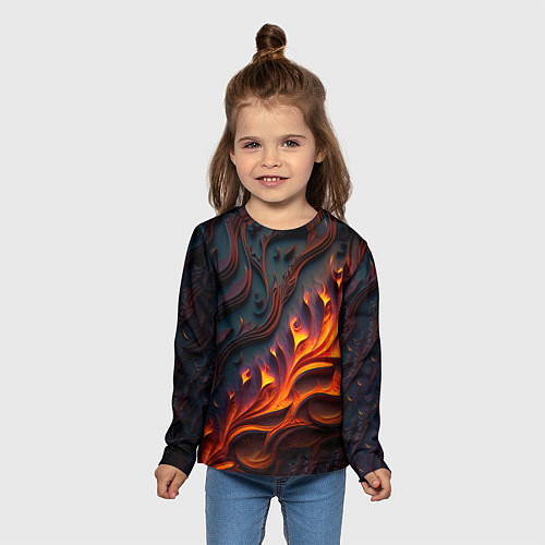 Детский лонгслив Огненный орнамент с языками пламени / 3D-принт – фото 5