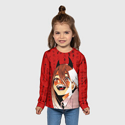 Лонгслив детский Человек - бензопила Пауэр и иероглифы, цвет: 3D-принт — фото 2