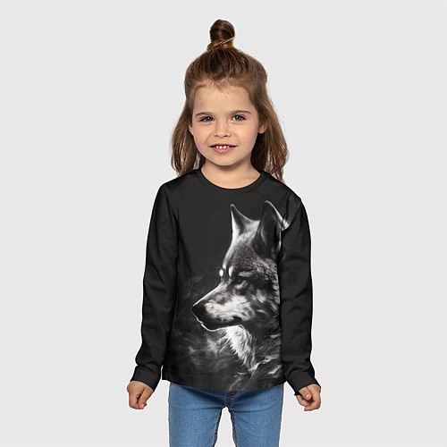 Детский лонгслив Волк в белом дыму / 3D-принт – фото 5