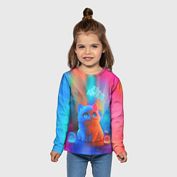 Лонгслив детский Милый котенок - тай-дай, цвет: 3D-принт — фото 2