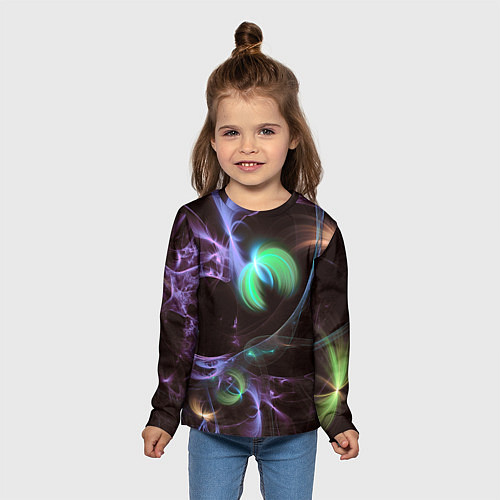 Детский лонгслив Магические фиолетовые волны и цветные космические / 3D-принт – фото 5