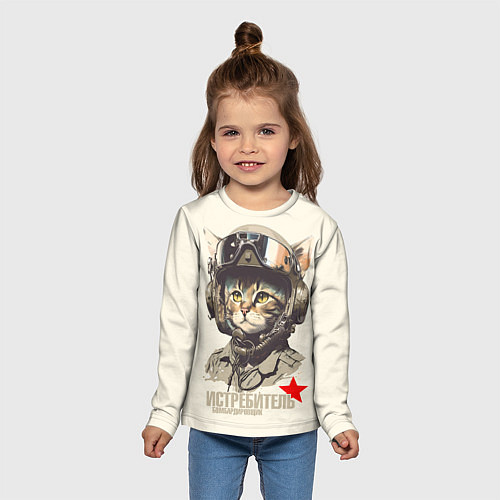 Детский лонгслив Кот военный пилот / 3D-принт – фото 5