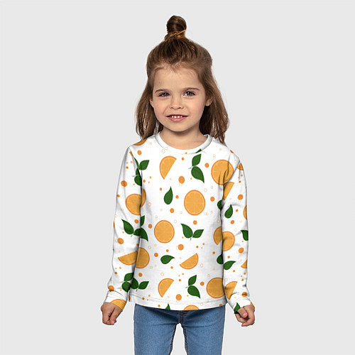 Детский лонгслив Апельсины с листьями / 3D-принт – фото 5