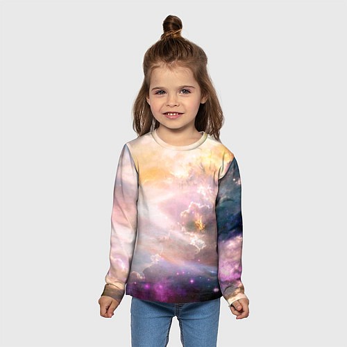 Детский лонгслив Аморфное абстрактное космическое красочное небо / 3D-принт – фото 5