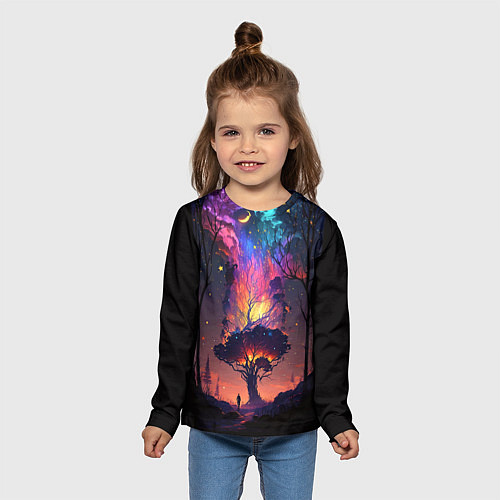Детский лонгслив Огненное дерево в звездном лесу / 3D-принт – фото 5