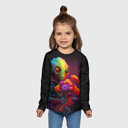 Лонгслив детский Инопланетянин с цветами, цвет: 3D-принт — фото 2